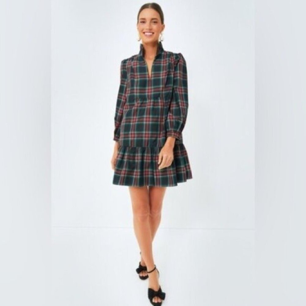 Tuckernuck NEW Palmerston Tartan Plaid Drop Waist Long Sleeve Mini Dress Size S - Picture 3 of 16
